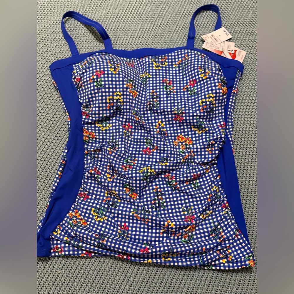 Lands' End Blue Checkered Floral Tankini